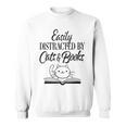 Easily Distracted By Cats & Books Cute Cat Book Lover Sweatshirt
