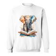 Elephant Reading Book Animal Art Print Graphic Sweatshirt