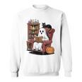 Ghost With Bookshelf Halloween Bookish Premium Tri-Blend Sweatshirt