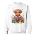 Highland Cow Book Floral Bookworm Librarian Cute Easter Day Sweatshirt