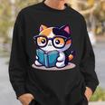 Adorable Book Lover Calico Cat With Reading Glasses Cute For Men Women Kids Sweatshirt Gifts for Him