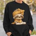 Baby Sloth Open Book Reading Animal Lover Graphic Portrait Sweatshirt Gifts for Him