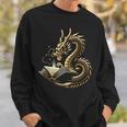 Book Lovers Dragon Fantasy Art Mythical Creatures Yellow Bookworm Chinese Dragon Sweatshirt Gifts for Him