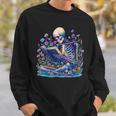 Bookish Skeleton Reading In Wildflowers Book Lover Bookworm Sweatshirt Gifts for Him