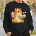 Capybara Reading a Book With Bubble Tea Sweatshirt Gifts for Him