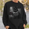Cat Reading Book Retro Cat Photo Humor Sweatshirt Gifts for Him