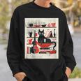 Cats Music Books Lover Essentials Red Retro Silkscreen Sweatshirt Gifts for Him