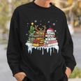 Christmas Tree Snowman Reindeer Book Stack Librarian Sweatshirt Gifts for Him