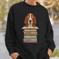 Cute Basset Hound Dog Reading On Pile Of Books Sweatshirt Gifts for Him
