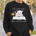 Cute Cat Book Reading Coffee Sweatshirt Gifts for Him Cute Cat Book Reading Coffee Sweatshirt Gifts for Him