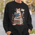 Cute Cat Reading Books With Tea Sweatshirt Gifts for Him