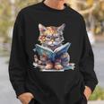 Cute Cat Wearing Glasses Reading a Book Sweatshirt Gifts for Him