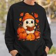 Cute Ghost Reading Book Autumn Pumpkins Cat Coffee Halloween Sweatshirt Gifts for Him Cute Ghost Reading Book Autumn Pumpkins Cat Coffee Halloween Sweatshirt Gifts for Him