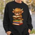 Cute Highland Cow With Glasses Reading Books Sweatshirt Gifts for Him Cute Highland Cow With Glasses Reading Books Sweatshirt Gifts for Him