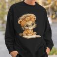 Cute Lion Cub Reading Book With Headwrap Sweatshirt Gifts for Him
