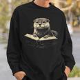 Cute Otter Wearing Glasses Reading Book Librarian Teacher Sweatshirt Gifts for Him