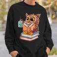 Cute Owl Reading Book And Drinking Tea Reading Rat Bookworm Sweatshirt Gifts for Him
