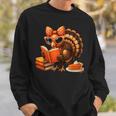 Cute Turkey Reading Book Lovers Bow Thanksgiving Sweatshirt Gifts for Him