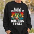 Dragon Reading Book Retro Vintage 80s Library Bookworm Sweatshirt Gifts for Him