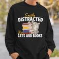 Easily Distracted By Cats And Books Bookworm Pet Lover Sweatshirt Gifts for Him