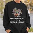 Easily Distracted By Dragons & Books Dragon Book Reading Sweatshirt Gifts for Him