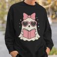 Ghost Reading Book Halloween Cat Lover Sweatshirt Gifts for Him