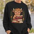Highland Cow Reading Book Graphic Cow With Book Floral Sweatshirt Gifts for Him Highland Cow Reading Book Graphic Cow With Book Floral Sweatshirt Gifts for Him