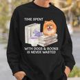 Love Reading Books And Pomeranian Dog Watercolor Art Sweatshirt Gifts for Him