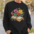 Open Book With Wildflowers Vintage Botanical Reading Sweatshirt Gifts for Him