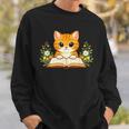 Orange Cat Reading Book Flowers Sweatshirt Gifts for Him