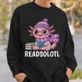 Readsolotl Cute Pink Kawaii Axolotl Reading Book Lover Sweatshirt Gifts for Him
