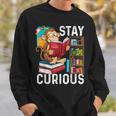 Stay Curious Monkey Reading Book Lover Bookworm Sweatshirt Gifts for Him