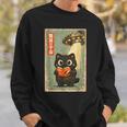 Vintage Japanese Cat Book Lovers UFO Alien Abduction Cat Dad Sweatshirt Gifts for Him