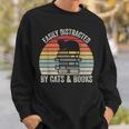 Vintage Retro Easily Distracted By Cats And Books Cat Sweatshirt Gifts for Him