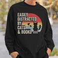 Vintage Retro Easily Distracted By Cats And Books Sweatshirt Gifts for Him