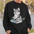 Women's Adorable Watercolor Husky Puppy Dog Reading Books Sweatshirt Gifts for Him