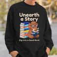 Women's Unearth A Story Reading Mammoth Prehistoric Book Librarian Sweatshirt Gifts for Him