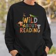 Women's Wild About Reading Book Animal Children's Book Lover Teacher Sweatshirt Gifts for Him