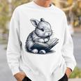 Adorable Reading Bunny Drawing For Book Lovers Philossophers Sweatshirt Gifts for Him
