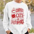Coffee Cats And Books Lover Reading Sweatshirt Gifts for Him
