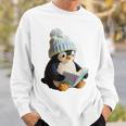 Cute Penguin Reading Book Faux-Crochet Print Sweatshirt Gifts for Him
