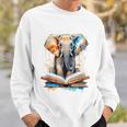 Elephant Reading Book Animal Art Print Graphic Sweatshirt Gifts for Him
