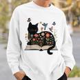 Floral Cat Reading Book Kitten Illustration Sweatshirt Gifts for Him