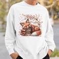 Fox And Book Lover Graphic For Women And Spring Pink Flower Sweatshirt Gifts for Him