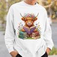 Highland Cow Book Floral Bookworm Librarian Cute Easter Day Sweatshirt Gifts for Him