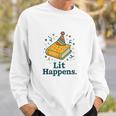 Lit Happens Book Party Hat Confetti Literary Pun Sweatshirt Gifts for Him