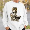 Skeleton Girl Drinking Coffee And Reading Book Sweatshirt Gifts for Him