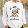 Vintage Easily Distracted By Dogs And Books Puppy Art Lover Sweatshirt Gifts for Him