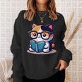 Adorable Book Lover Calico Cat With Reading Glasses Cute For Men Women Kids Sweatshirt Gifts for Her