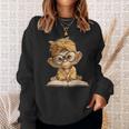 Baby Monkey Open Book Reading Animal Lover Graphic Portrait Sweatshirt Gifts for Her